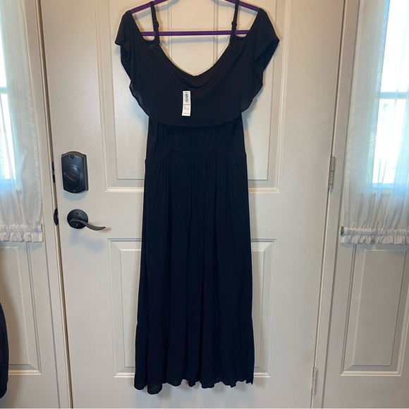 Old Navy 1X NWT Ruffled Tiered Maxi Dress Lined Black Deep V Adjustable Strap - Picture 2 of 14